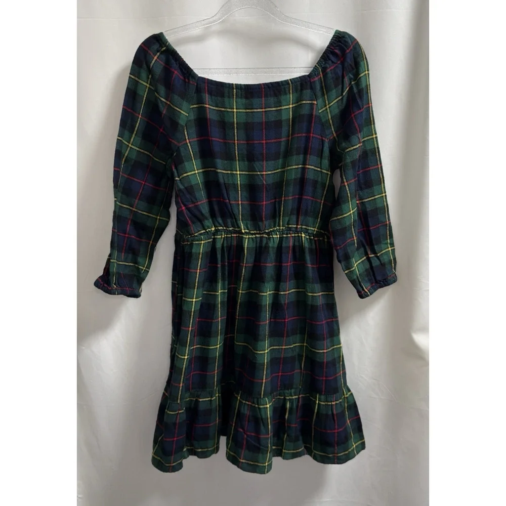 The Children's Place Plaid Flannel Dress Girl's Size 14 Navy/Green